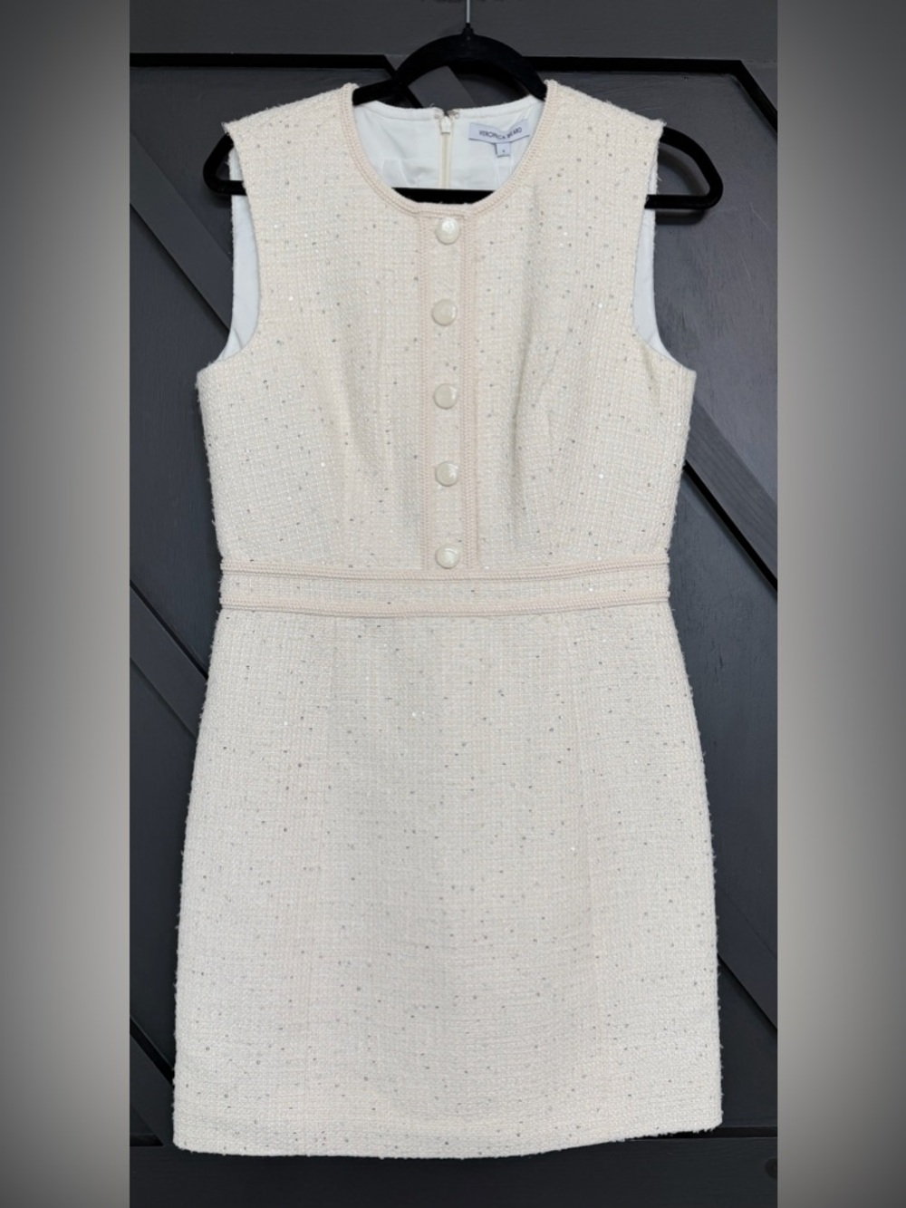 NWT Veronica Beard Julie Embellished Tweed Mini Dress in Off-White, Size 6 - Picture 5 of 15